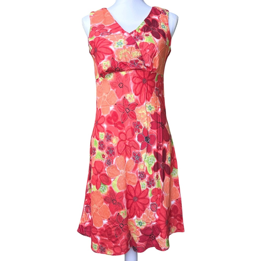 Y2K Floral Mini Dress Pink Orange Retro Flower Sleeveless Expression Size‎ 6